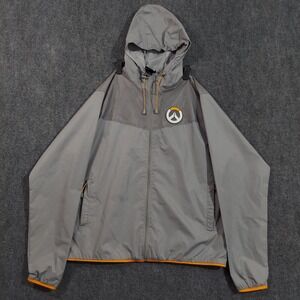 Overwatch‎ Jacket Mens 2XL Gray Hooded Windbreaker Full Zip J!NX Blizzard Logo